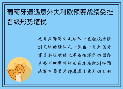 葡萄牙遭遇意外失利欧预赛战绩受挫晋级形势堪忧