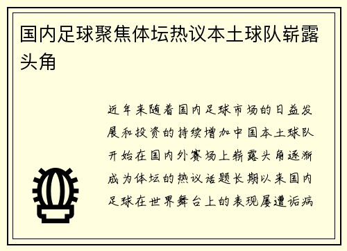 国内足球聚焦体坛热议本土球队崭露头角