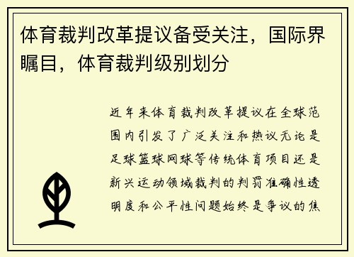 体育裁判改革提议备受关注，国际界瞩目，体育裁判级别划分